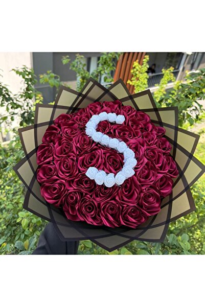 BUKET DÜNYASI 41 Li Led Işıklı Solmayan Gül Buketi Bordo GÜL DIŞI SİYAH - HARFLİ