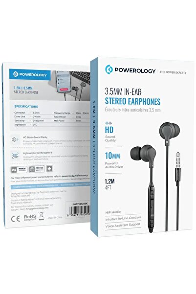 Powerology سماعات أذن ستيريو 3.5 ملم باللون الأسود