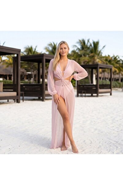 MeAndMe Fashion Portofino Pembe Transparan Pareo Beach Plaj Elbisesi