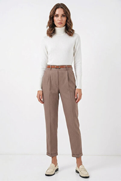 Efnaz style Women's Belted Cotton Camel Trousers