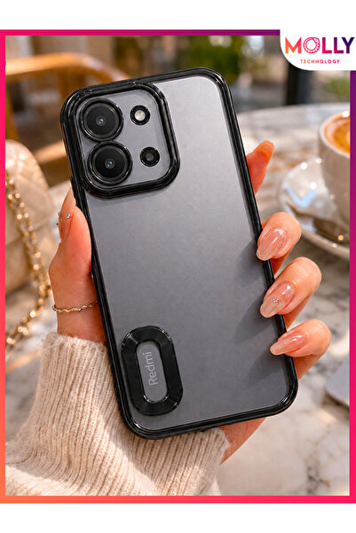 Molly REDMİ 15C İçin Kenarları Metalik Siyah Lens Koruyuculu Lou Lazer Şeffaf...