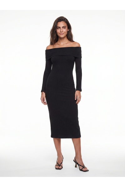ONLOOX Black Cotton Ribbed Madonna Collar Spanish Sleeve Flexible Textured St...