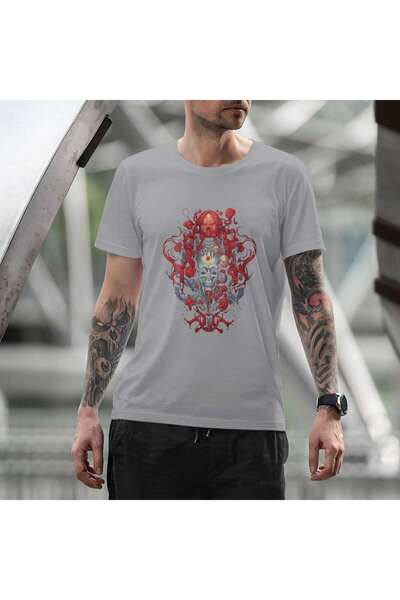 iLovePrints Skull with Roses and Abstract Elements Tshirt