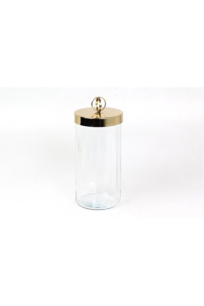 LAMEDORE Halka Kulplu Optik Cam Büyük Boy Gold Kavanoz 13,5x13,5x30 cm – Deko...