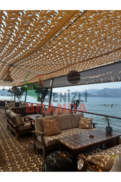 Denizli Branda Kamufulaj Ağı Perde Dekoratif Gölgelik Bej Renk 3X7
