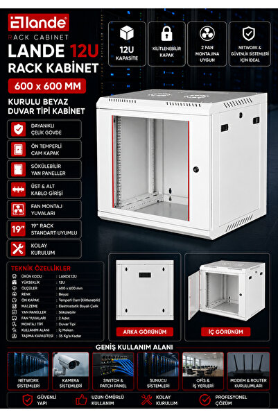 IRONSTAR 540X400 Rack Kabinet / 12U Rack Kabinet / 12U Network Kabini / Duvar...