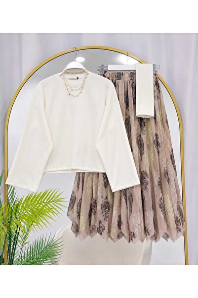 MODA MT Women's Skirt Asymmetrical Cut Detailed Blouse Set
