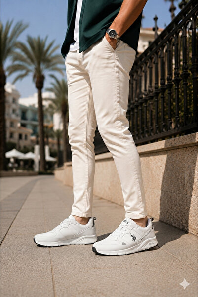 U.S. Polo Assn. أحذية رياضية بيضاء أصلية للرجال