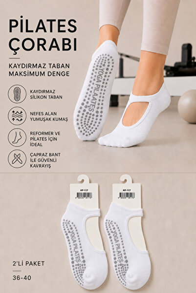 Hobins Sportswear & Company 2 Çift Kaydırmaz Taban Pilates ve Yoga Çorabı Dan...