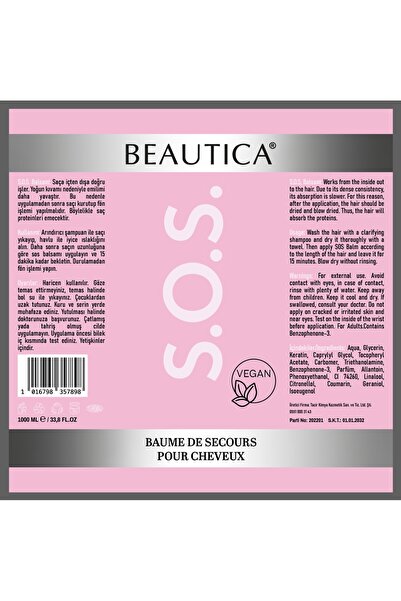 SOS S.O.S BALSAM SAÇ İÇİN ACİL KURTARMA BALSAM 1000ml
