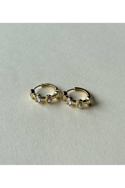 Alveole Jewelry Oval Zirkon Taşlı Minimal Halka Gold Küpe