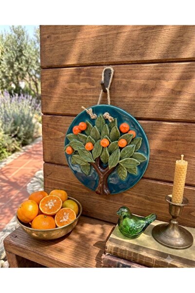 Ahşap Evi El Yapımı Seramik Portakal Ağacı Duvar Süsü 19 Cm-Dekoratif Şans Ve...