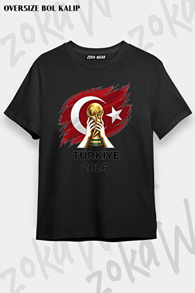 ZOKAWEAR تي شيرت مطبوع عليه كأس العالم للجنسين بتصميم فضفاض لكأس العالم في تر...