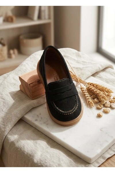 Kidimo Siyah Süet Loafer Erkek Çocuk Ayakkabı