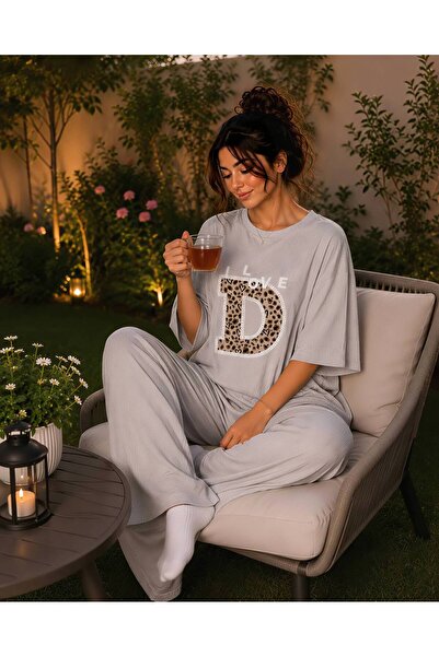 1way Comfortable and Stylish Home Pajamas, Striped T-Shirt and Wide-Leg Pants...