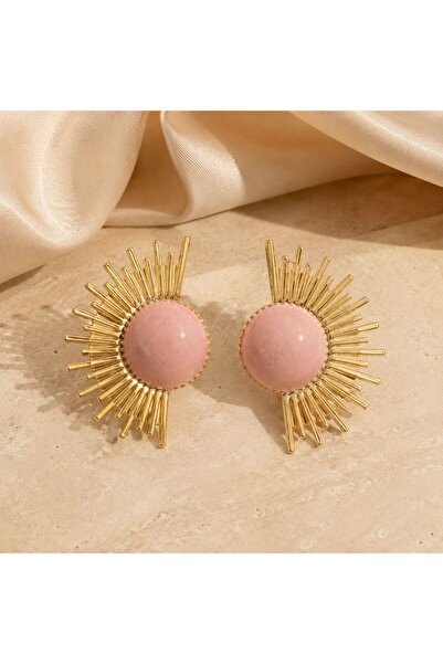 So Much Accesories Pink Stone Gold Sun Model Women's Earrings