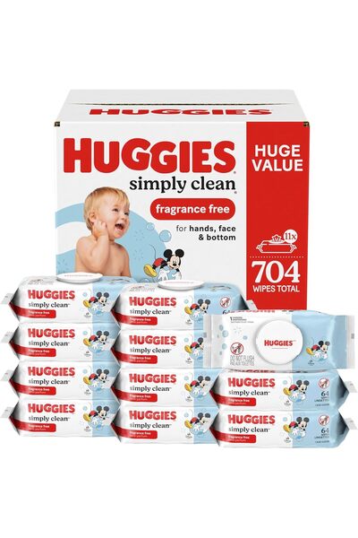 Huggies Simply Clean Unscented Baby Wipes, 11-pack with flip-top (total 704 w...