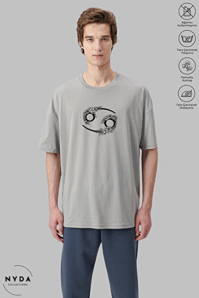 Nyda Collections Unisex Crew Neck Cancer Zodiac Sign Printed Cotton Oversize ...