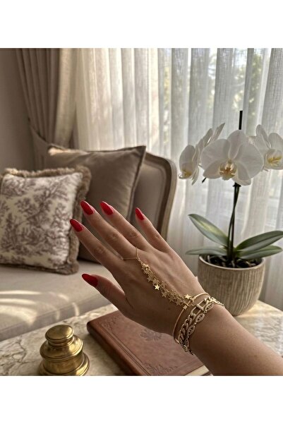 MonCheriAccessoire 14K Altın Kaplama Yıldız Detaylı Kelepçe Şahmeran