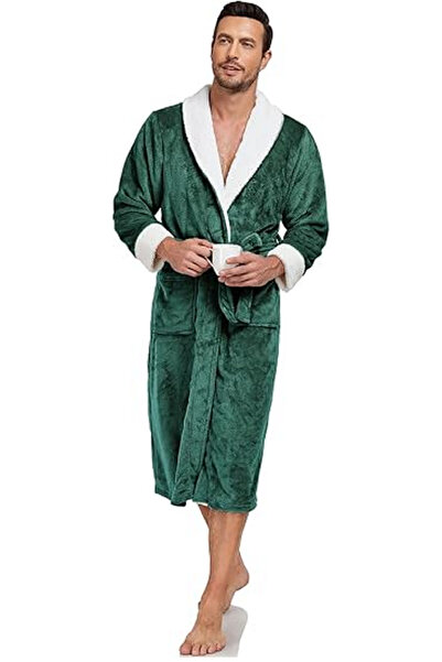 OEM Halat de baie luxos pentru bărbați, din fleece moale cu guler tip șal – l...