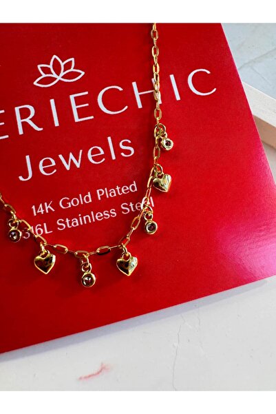CHÉRIECHIC Jewels Mini Kalp & Zirkon Taş Detaylı Zincir Halhal