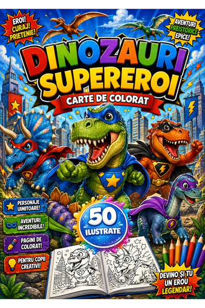 Disney DINOZAURII EROI CARTE DE COLORAT 50 ILUSTRATE A4