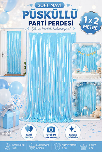 Tamsena Store Soft Mavi Püsküllü Kapı Perdesi 1x2 m – Baby Shower, Sünnet ve ...
