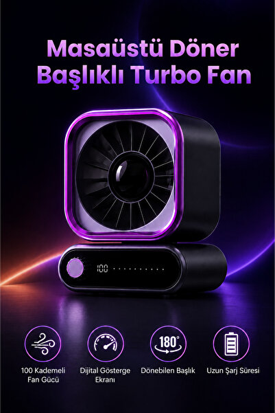SEYUTECH Masaüstü Döner Başlıklı Turbo Fan Şarjlı Taşınabilir 100 Kademeli Di...