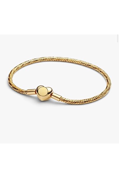 POSEİDONS JEWELLERY Gold Renk Kalp Klipsli Kesme Yüzeyli Yılan Zincirli Bileklik