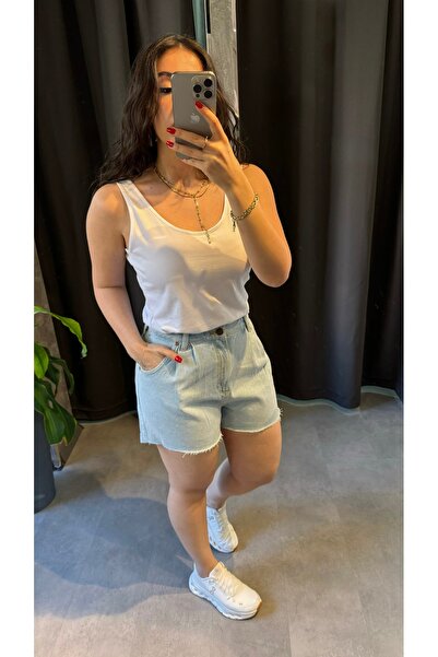 N&A BUTİK Premium Piliseli Mavi Denim Şort