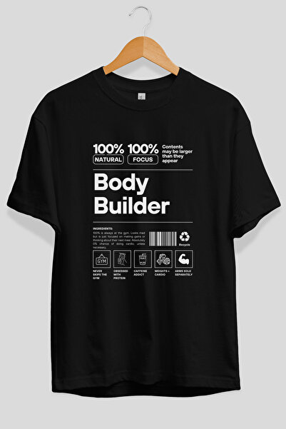 Ankhises Tricou negru cu imprimeu frontal Body Builder 2, supradimensionat, 1...