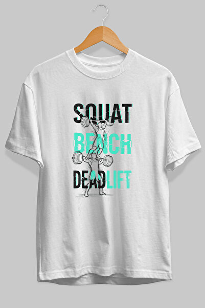Ankhises Tricou alb cu imprimeu frontal supradimensionat Squat Bench Deadlift...