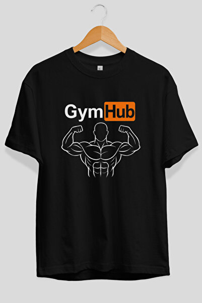 Ankhises Gym Hub Oversize Μαύρο μπλουζάκι με στάμπα στο μπροστινό μέρος 100% ...
