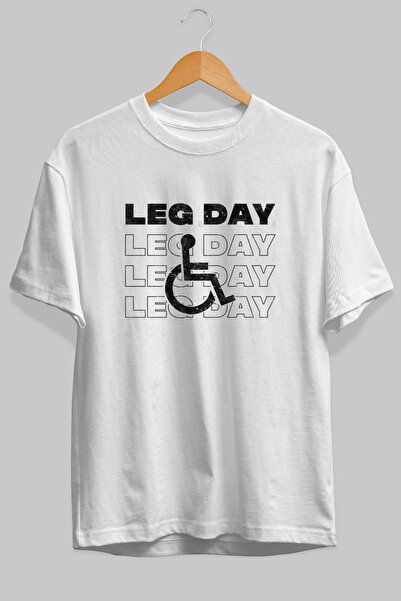 Ankhises Tricou alb supradimensionat cu imprimeu frontal Leg Day, 100% bumbac...