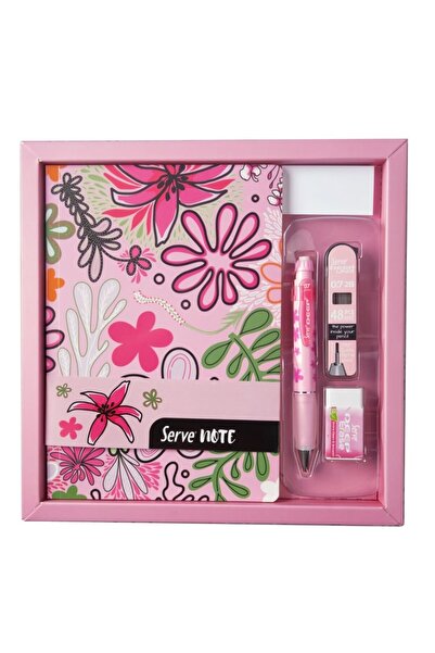 Serve Defter + Deep Versatil + Min + Silgi Seti Desenli Şeker Pembe Kutulu