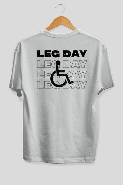 Ankhises Tricou alb supradimensionat cu imprimeu pe spate Leg Day, 100% bumba...