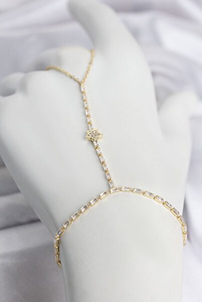 Lisinya Gold Color Brass Zircon Stone Star Model Şahmeran -