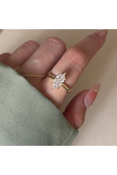 BonteJewelry Markiz Kesim Damla Taş Yüzük Ayarlanabilir