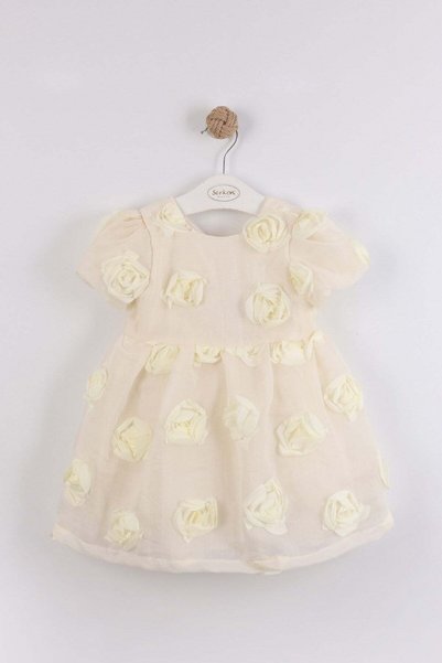 kidello Lorella bej rose patterned bow girl's birthday dress