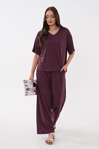 Mega Life V-Neck Pants Suit with Pique Modal Trim