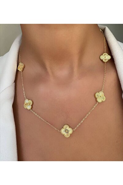 GUNESTAKI Women's Trend Steel Brand Model Gold 5 Clover Necklace