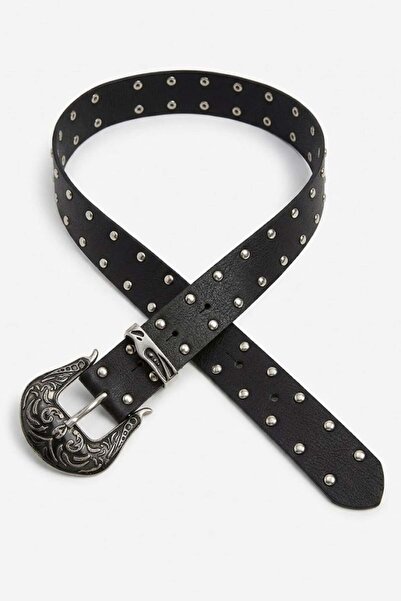 Köstebek Black Retro Western Studded Leather Belt