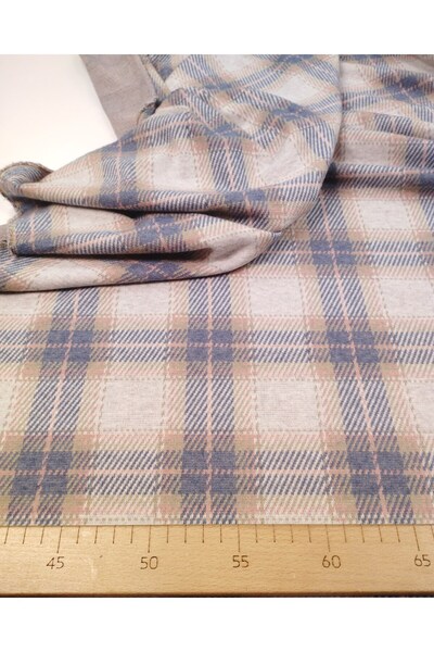 Kumaş Parça Gray Blue Salmon Plaid Jacquard Interlock Fabric Flexible and Sof...