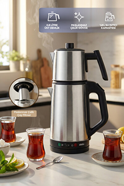 Sinbo STM-5850 Elektrikli Çay Makinesi 1.8L 2in1 Çay Makinesi 1500W Paslanmaz...