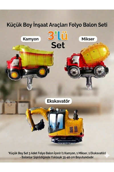 ÇAVUŞ E-TİCARET İnşaat Temalı Folyo Balon Seti İş Makineleri 40cm (Küçük Boy)...
