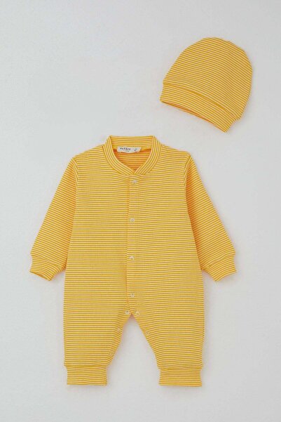 Breeze Baby Boy Jumpsuit with Rib Stripe Pattern 0-6 Months, Yellow
