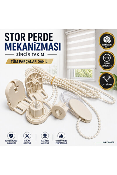 bgvibe Stor Perde Mekanizması 32mm Geniş Kasa Çift Vidalı Takmatik Zincir Tak...