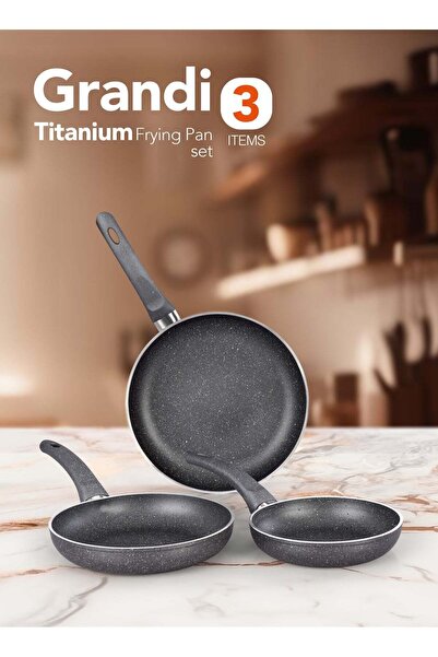 GRANDİ 3-Piece Non-Stick Titanium High thickness Frying Pan Set