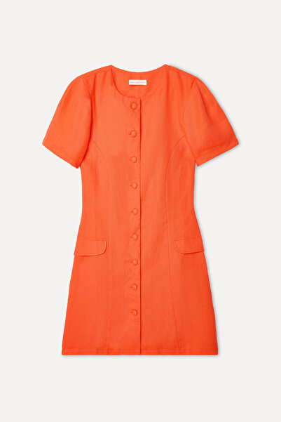 Mudo Women's Red Fitted Buttoned Linen Mini Dress