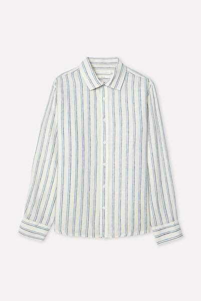 Mudo Men's Indigo Striped Regular Fit Linen Blend Shirt